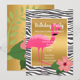 INVITATION FLAMANT ROSE LUMINEUX HIBISCUS NOIR ZEBRA MODÈLE