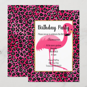 INVITATION FLAMANT ROSE LUMINEUX LEOPARD ROSE OR