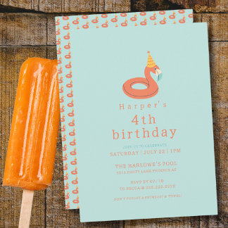 Invitation flamant rose moderne anniversaire enfants fête de