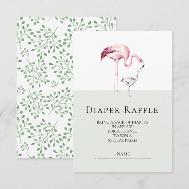 Invitation Flamant rose Neutre Baby shower Déchets Raffle Bil (Devant / Derrière)