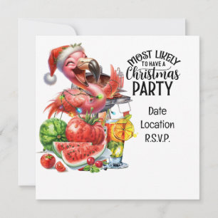 Invitation Flamant rose Noël à la fête de juillet