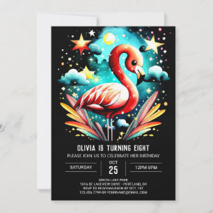 Invitation Flamant rose numérique Boho Anniversaire