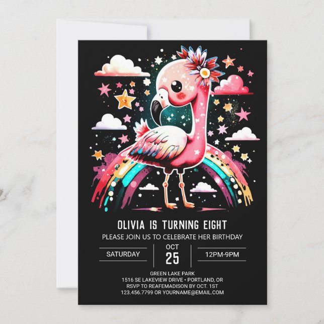 Invitation Flamant rose numérique Chic Anniversaire (Devant)