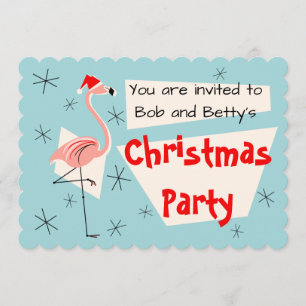 Invitation Flamant rose Père Noël bleu pétoncle horizontal