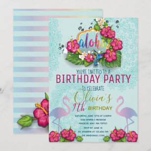Invitation Flamant rose Pool Fête Anniversaire Tropical Invit