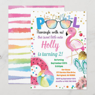 Invitation Flamant rose Pool Party Enfants Fête d'anniversair