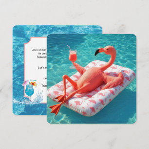 Invitation Flamant rose relaxant flottant sur un matelas de p