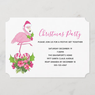 Invitation Flamant rose rose à Santa Hat Noël Whimsical