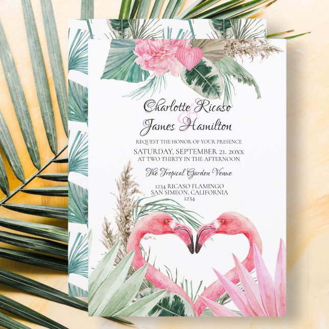 Invitation Flamant rose rose Amour Coeur Tropical Floral Mari (Créateur téléchargé)