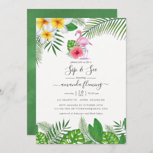 Invitation Flamant rose rose Aquarelle Tropicale Girl Sip and