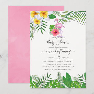 Invitation Flamant rose rose Baby shower de fille d'aquarelle