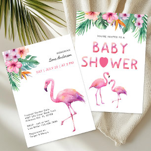 Invitation Flamant rose rose Baby shower Thème tropical