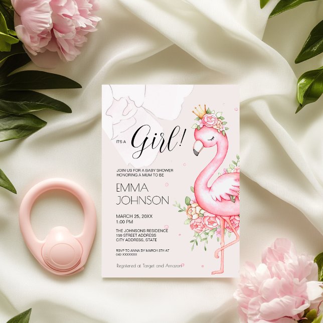 Invitation Flamant rose rose C'est une fille Baby shower Invi (Créateur téléchargé)