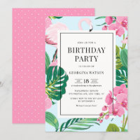 Flamant rose rose et orchidées Tropical Birthday P
