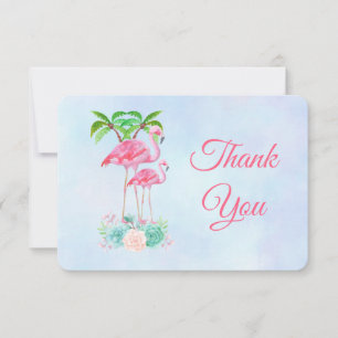Invitation Flamant rose rose et palmiers Baby shower Merci