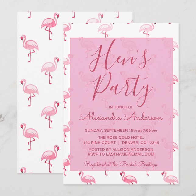 Invitation Flamant rose rose été Hen's Party (Devant / Derrière)