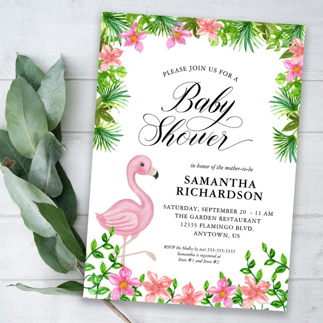 Invitation Flamant rose rose Fleurs tropicales Baby shower de (Créateur téléchargé)