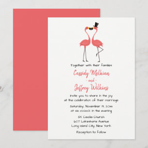 Invitation Flamant rose rose Mariage Tropical Summer Beach