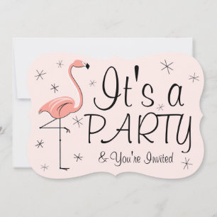 Invitation Flamant rose Rose "Party" support d'invitation