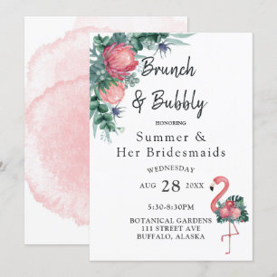 Invitation Flamant rose rose tropical Brunch et Bubbly