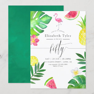 Invitation Flamant rose rose Tropical Exotic 50e fête d'anniv