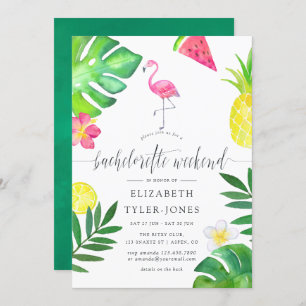 Invitation Flamant rose rose Tropical Exotic Bachelorette Wee
