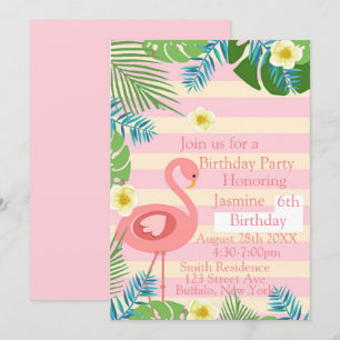 Invitation Flamant rose rose tropical fête d'anniversaire
