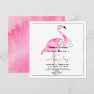 Invitation Flamant rose rose tropical Magnolias Beach Mariage
