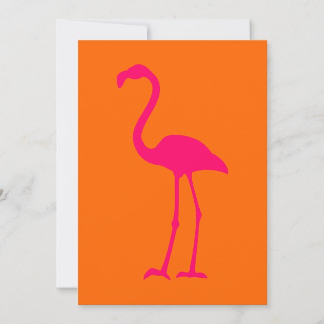 Invitation Flamant rose rose vif sur orange (Devant)