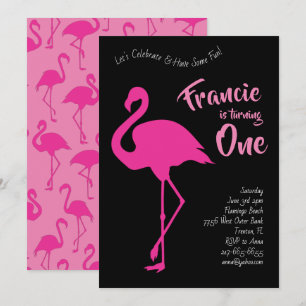Invitation Flamant rose Silhouettes Tropical 1er Anniversaire