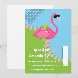 Invitation Flamant rose Summer Splish Splash Anniversaire de 