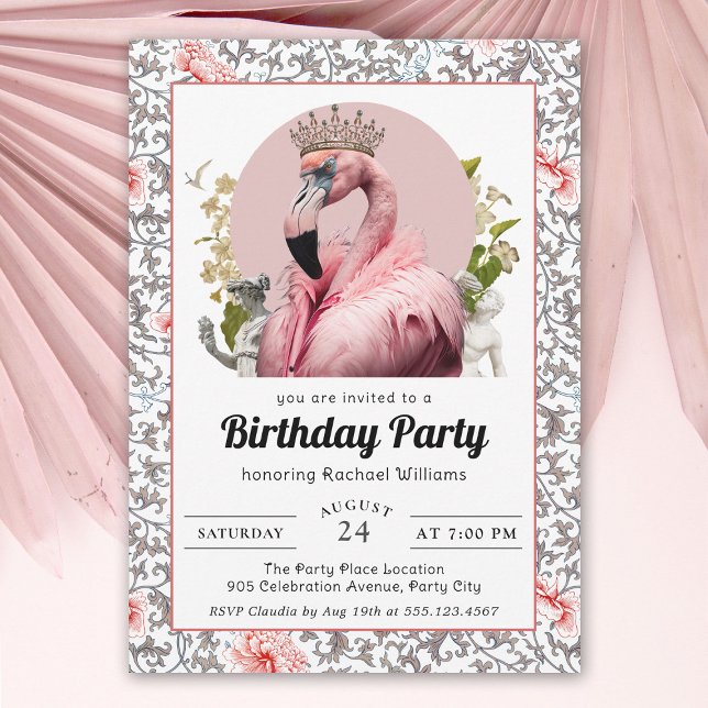 Invitation Flamant rose tropical avec fête d'anniversaire de  (Créateur téléchargé)