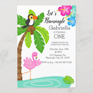 Invitation Flamant rose Tropical Avec Toucan Premier Annivers