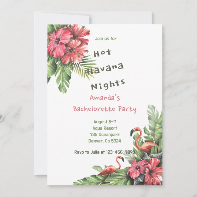 Invitation Flamant rose Tropical Bachelorette Week-end Pary (Devant)