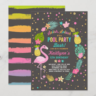 Invitation Flamant rose tropical d'invitation d'anniversaire
