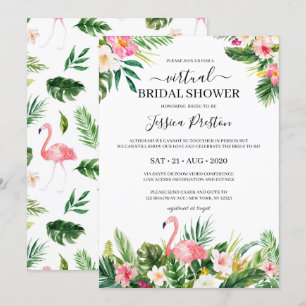 Invitation Flamant rose tropical et Fête des mariées florale 