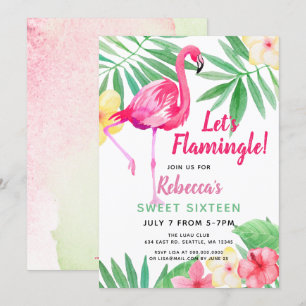 Invitation Flamant rose tropical fête d'anniversaire Invitati