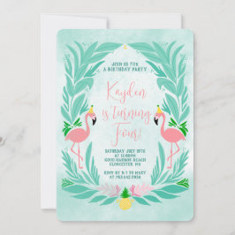 Invitation Flamant rose Tropical Girls - Flamingle fête d'ann