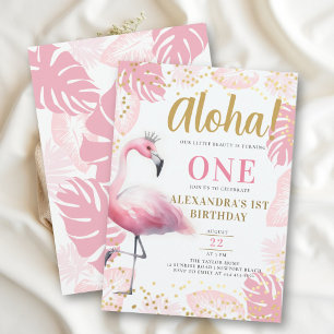Invitation Flamant Rose Tropical Hawaï Aloha 1er Anniversaire