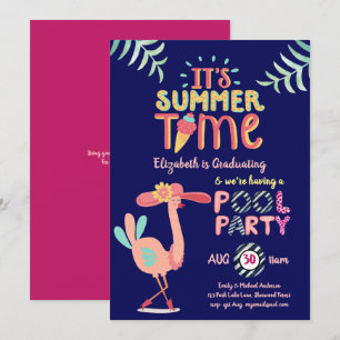 Invitation Flamant rose tropical PISCINE FEMME Bleue Rose