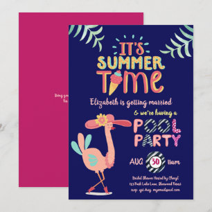 Invitation Flamant rose tropical PISCINE FUN Pink moderne