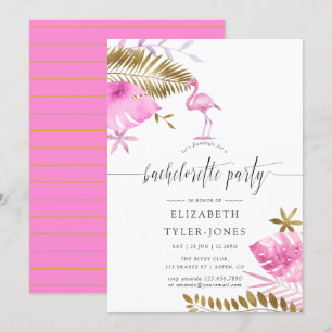 Invitation Flamant rose Tropical Rose et Or Bachelorette Part