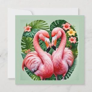 Invitation flamants cou cœur rose amour tropical flamant
