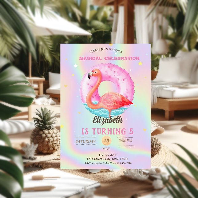 Invitation Flamants roses cool Pool Float holographique  (Créateur téléchargé)