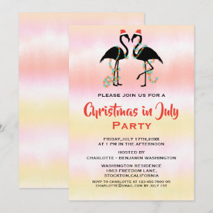 Invitation Flamants roses d'été aquarelle Noël en juillet