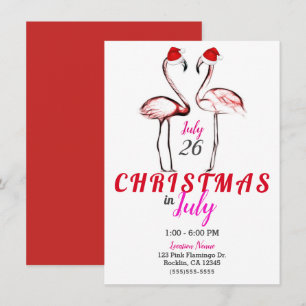 Invitation Flamants roses en chapeaux de Père Noël Noël en ju