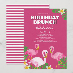 Invitation Flamants roses roses Brunch Fuchsia