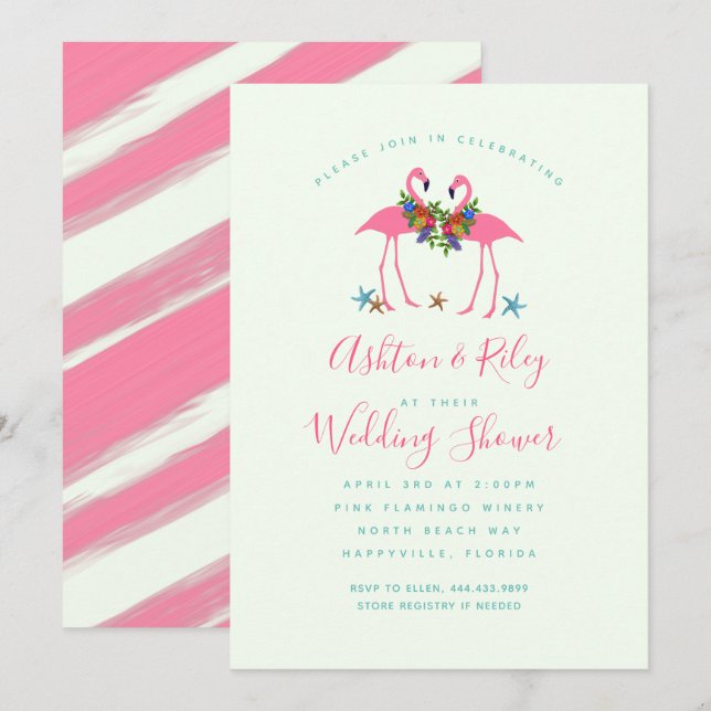 Invitation Flamants roses roses Couples Wedding shower Invita (Devant / Derrière)
