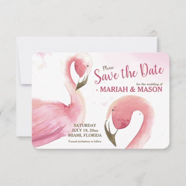 Invitation Flamants roses roses Enregistrer la date de l'anno (Devant)