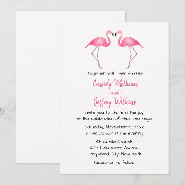 Invitation Flamants roses roses Mariage Tropical Summer Beach (Devant / Derrière)